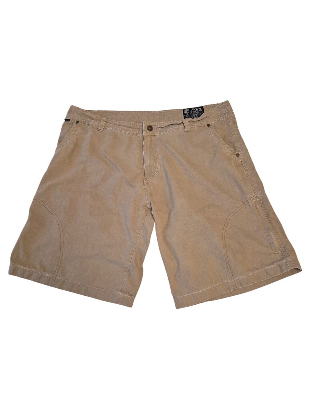 Kuhl Ramblr Cargo Shorts Beige Men's Size 40 Vintage Patina Dye Hiking Outdoors